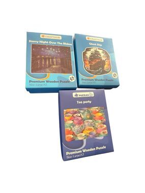 Crafthub Premium Wooden Puzzle Collection - Ghost Ship, Tea Party, Starry Night